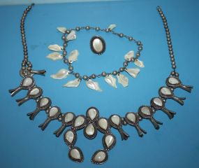 Squash Necklace with Faux Pearl Insets, a Ring with Faux Pearl, and a Necklace with Faux Pearl