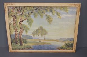 Vintage Print of Small Creek and Trees by Hart