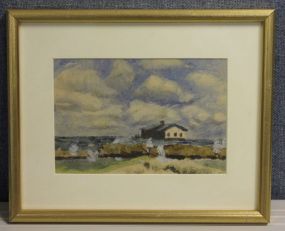 "River Landscape With House", watercolor, Orlando Vincent Schubert (1844-1928)