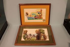 Pair of Blaine Kern Artists Ink and Watercolor Mardi Gras Float Design Paintings