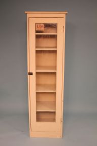 Cream Colored Five Shelf Cabinet With Glass Front