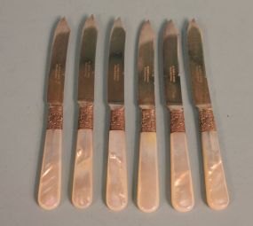 Set of Six Fruit Knives With Sterling and Pearl Handles