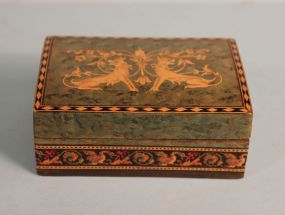 Small Faux Malachite Wood Box with Inlay
