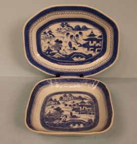 Two Contemporary Blue and White Dishes