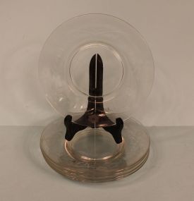 Set of Five Etched Glass Luncheon Plates