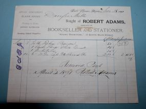 1891 Fall River, Mass Book Store Receipt (Robert Adams)