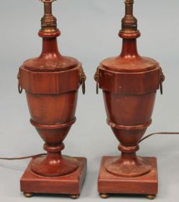Pair of Vintage Wood Urn Shape Lamps