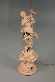 Vintage Metal Lady Statue Lamp