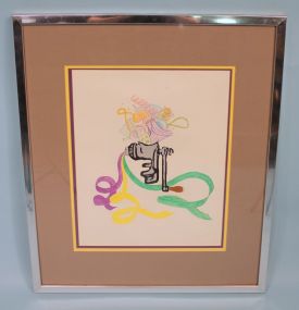 Watercolor of "Cranking Out The Good Times" Mardi Gras; artist signed Jan Duggan