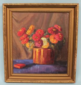 Framed Oil Painting, "Flowers In A Vase"