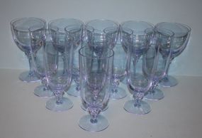 Set of Five Blue Depression Goblets and Set of Eight Blue Depression Glass Water Glasses