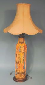 Chalkware Painted Kuan Yin Figure Made Into Lamp