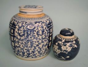 c1900 Qing Dynasty "Double Happiness" Jar w/matching lid and Blue & White Oriental Ginger Jar