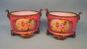 Pair of Monumental Hand-Painted Ormolu Bronze Centerpieces
