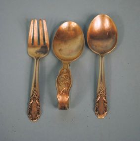 Sterling Silver Baby Feeding Spoon, Sterling Silver Baby Fork & Spoon - Rogers Pattern Bridal Veil