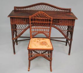Heywood Wakefield Wicker Desk and Chair