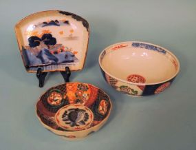 Three Japanese Imari Bowls & Tray, One "Royal Peach"