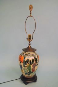 Chinese Polychrome Porcelain Urn, Now Electrified As Table Lamp