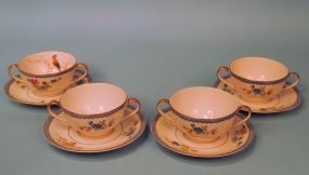 Four Theodore Haviland Limoges "Chambord" Cream Soups & Liners