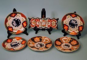 Six Pieces of Ethnic Imari: Five "Royal Peach" Plates and a Brush Tray