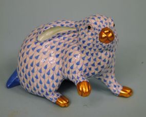 Large Herend Porcelain Blue Fishnet "Sitting Rabbit"