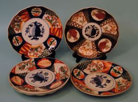 c1900 Five Japanese Imari "Royal Peach" Plates