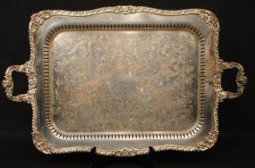 Large Silver On Copper Ornate Handled Butler's Tray