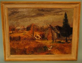 1945 Mildred Nungester (Wolfe) oil painting, Pastoral Scene