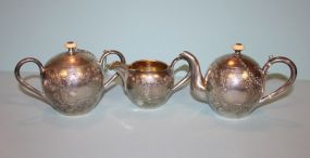 Three Piece Russian Silver Miniature Tea Set, Smirnov, Moscow 1884