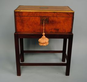 Burled Mahogany Brass-Bound Lap Desk on Stand