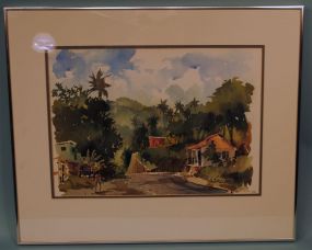 Joanne Sibley, '85; Watercolor of Cayman Island Street Scene