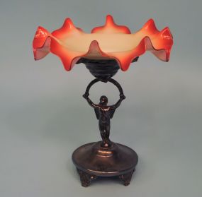 Victorian Art Glass Brides Bowl on Silver Winged Nymph Stand