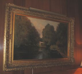 E. Georget (French) "Wooded River Scene", Oil on Canvas