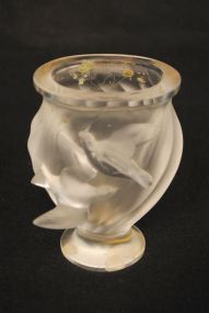 Lalique Crystal "Rosine" Flying Swallows Vase