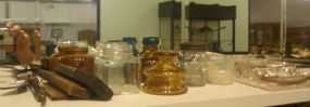 Group of Glass Inkwells and 4 Razors