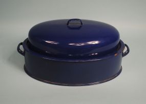 Oval Shape Electric Blue Enamelware Roaster