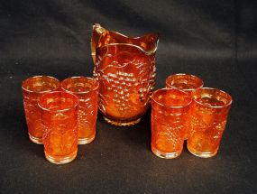 Merigold Grape and Cable Carnival Pitcher with Six Tumblers