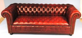 Pair English Chesterfield Burgundy Sofas