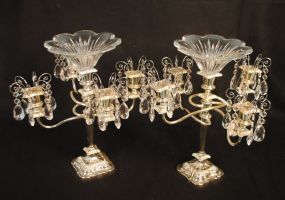 Pair Silver Plate Four Arm Candlesticks