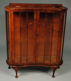 English Walnut Queen Anne Style Curio Cabinet