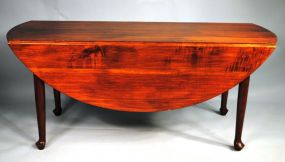 One Antique Oval Harvest Table, Drop Leaf