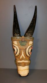 Hand Painted Wood Wall Hanging of Cow's Head