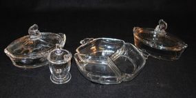 Heisey Crystal "Queen Anne" Lemon Dishes, Relish Dish, Mustard Jar
