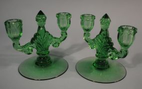 Pair Heisey Moongleam "Trident" Candlesticks