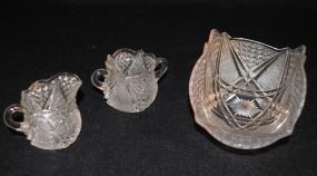 Heisey Crystal "Fandango" Creamer & Sugar, Basket