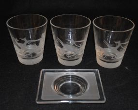 3 Heisey Crystal "Nimrod" Highball Tumblers, New Era Dish