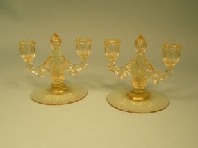 Set of 2 Heisey Sarah "Trident" two Light Candlesticks