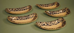 Set of 5 Old Blue and White Stoneware Bone Dishes