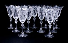 Set of 11 Tiffin "Cherokee Rose" Water Goblets