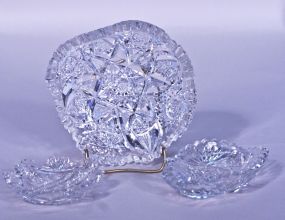 3 pcs American Brilliant Cut Glass: Shell Dish, Oyster Dish & Butterette